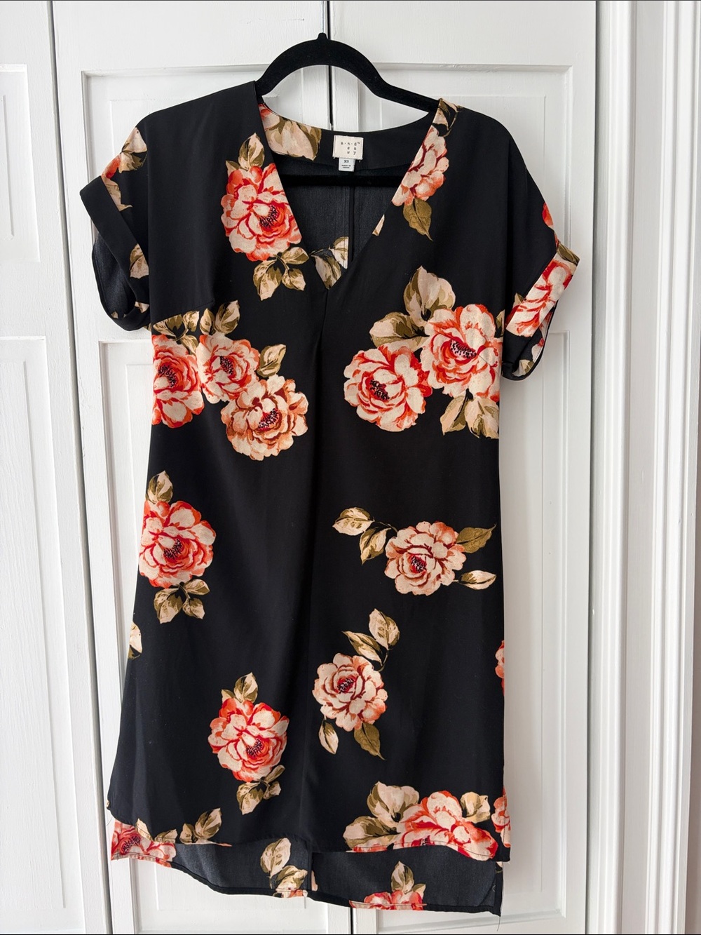 a new day Black Mini Dress with Pink and Cream Floral Print
